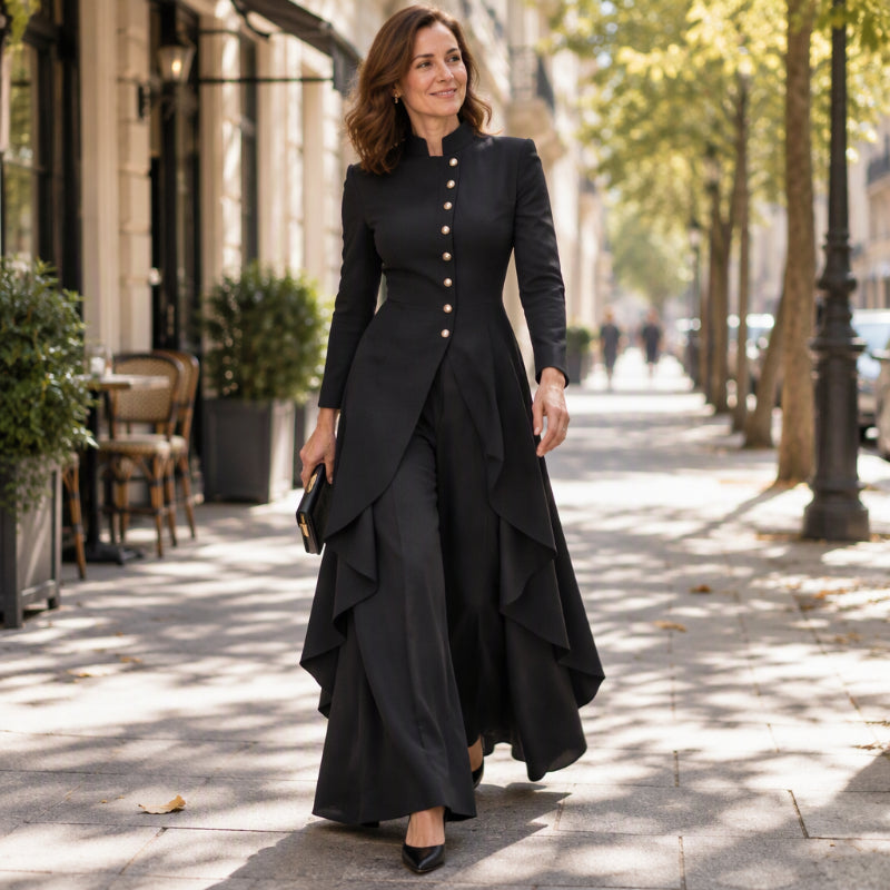 💜Free Shipping🖤Women's Elegant Longline Coat and Wide-Leg Pants Set