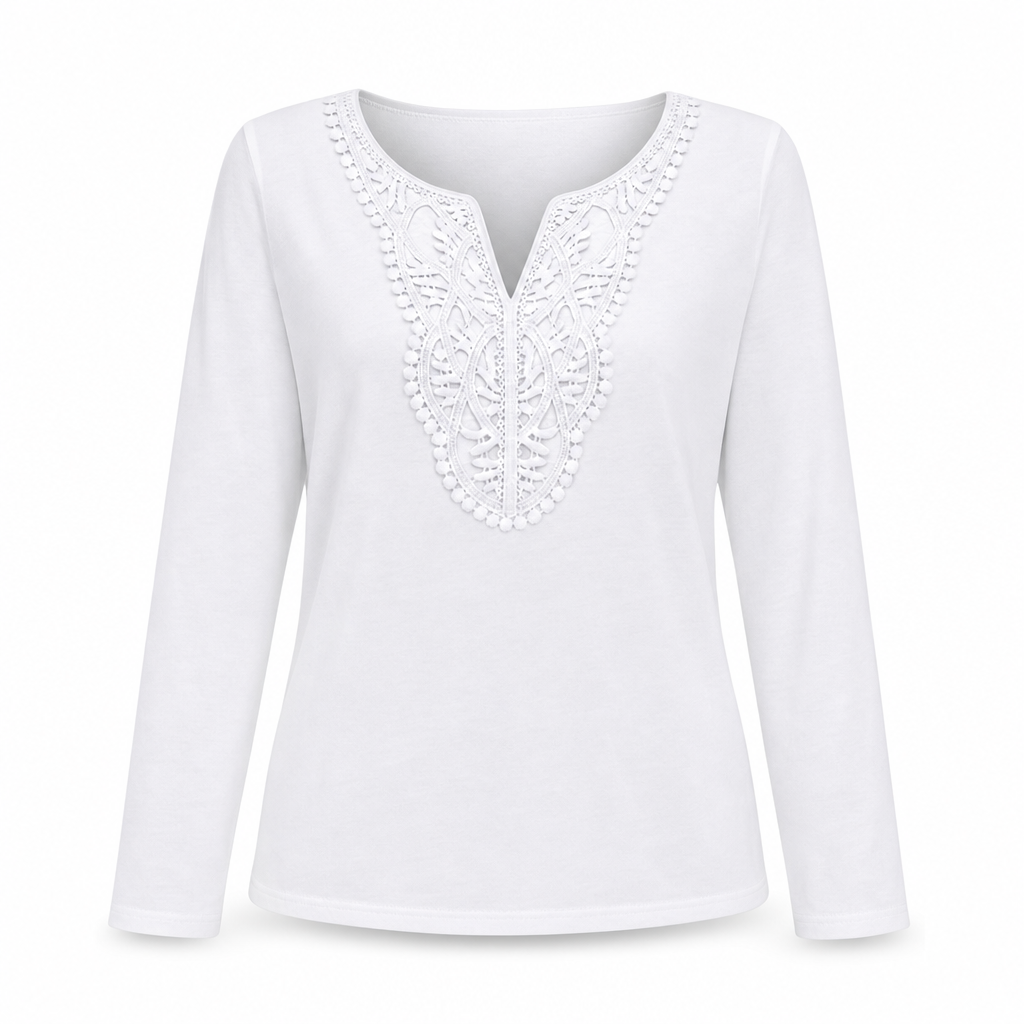Women's Bohemian Lace V Neck Long Sleeve Loose Fit Blouse