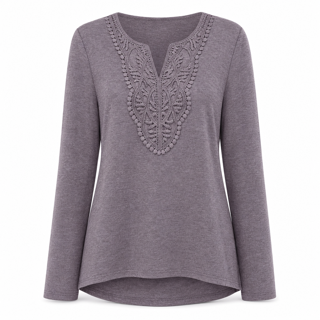 Women's Bohemian Lace V Neck Long Sleeve Loose Fit Blouse