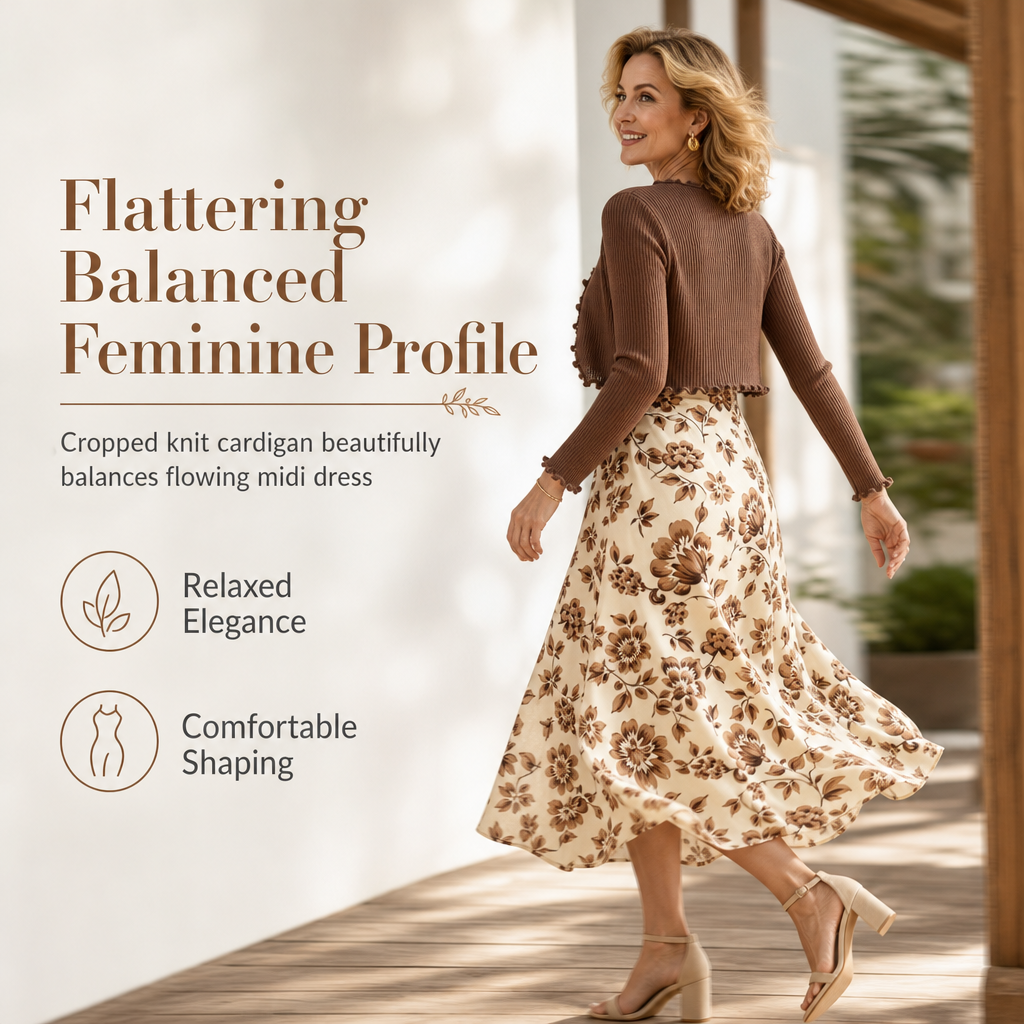 Women's Vintage Floral Slip Dress and Cropped Ribbed Knit Cardigan 2-Piece Set