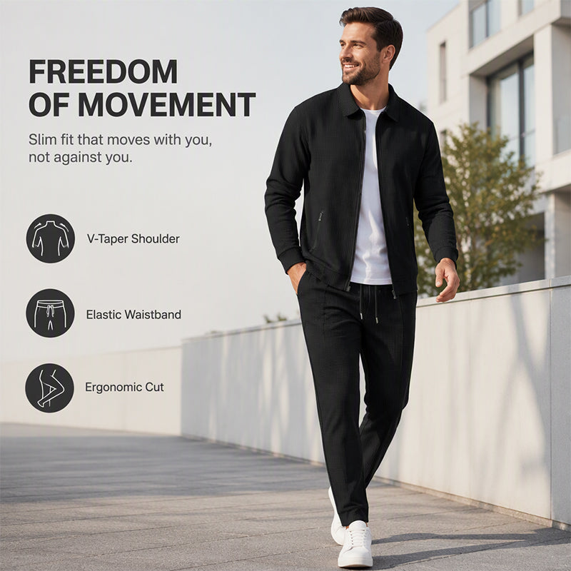 Men's Streamlined Waffle Zip Up Jacket Set
