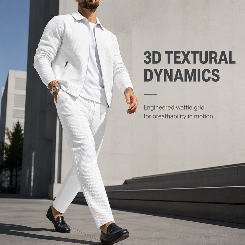Men's Streamlined Waffle Zip Up Jacket Set
