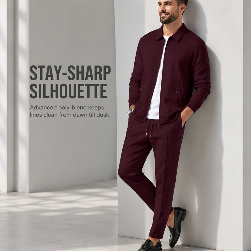 Men's Streamlined Waffle Zip Up Jacket Set