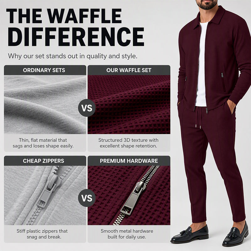 Men's Streamlined Waffle Zip Up Jacket Set