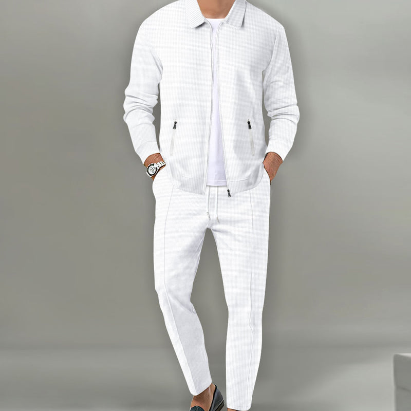 Men's Streamlined Waffle Zip Up Jacket Set