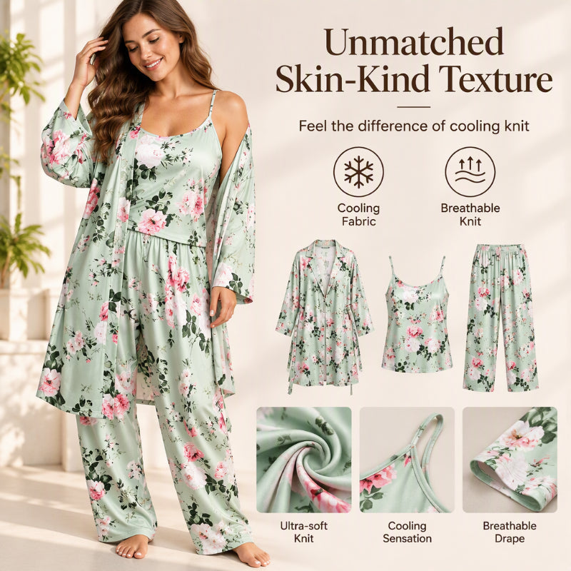 Women's Elegant Floral 3-Piece Pajama Set