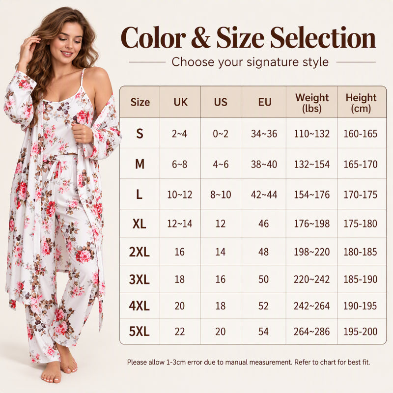 Women's Elegant Floral 3-Piece Pajama Set
