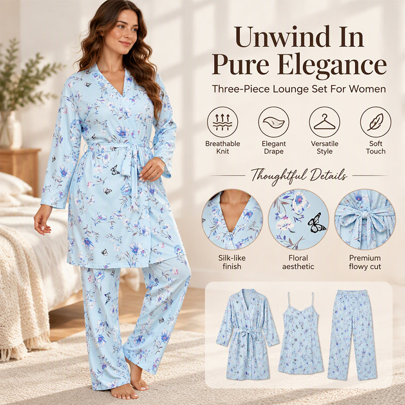 Women's Elegant Floral 3-Piece Pajama Set