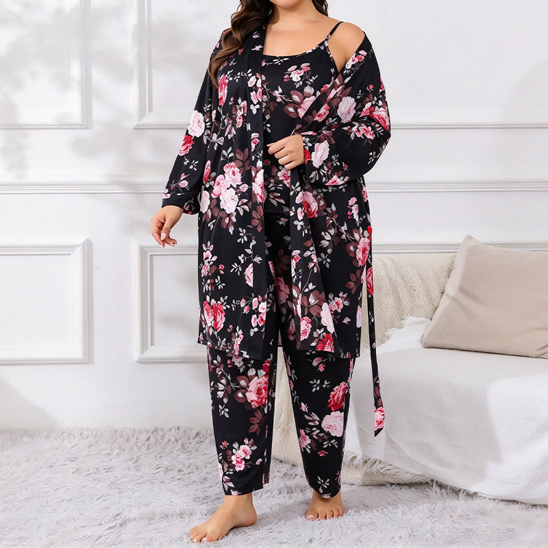 Women's Elegant Floral 3-Piece Pajama Set