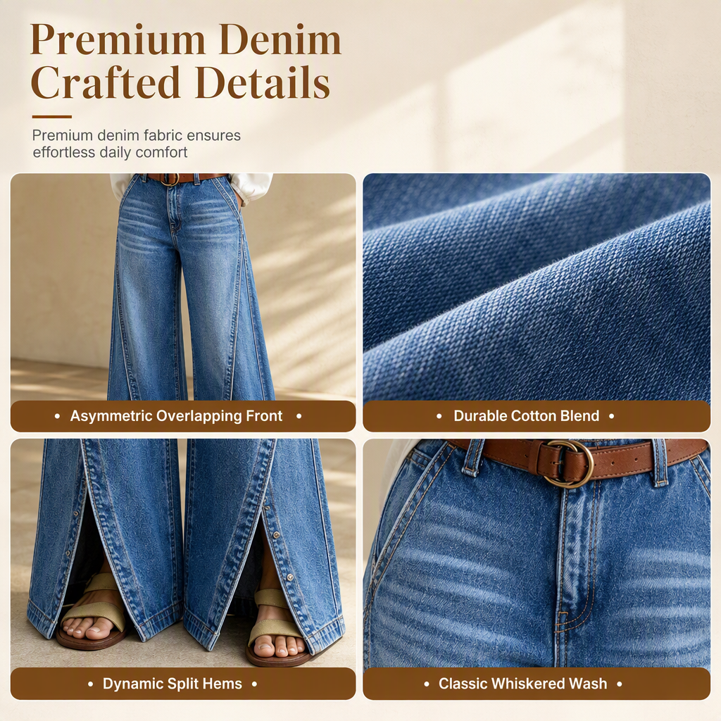 Women's High Waisted Wide Leg Jeans with Split Hems