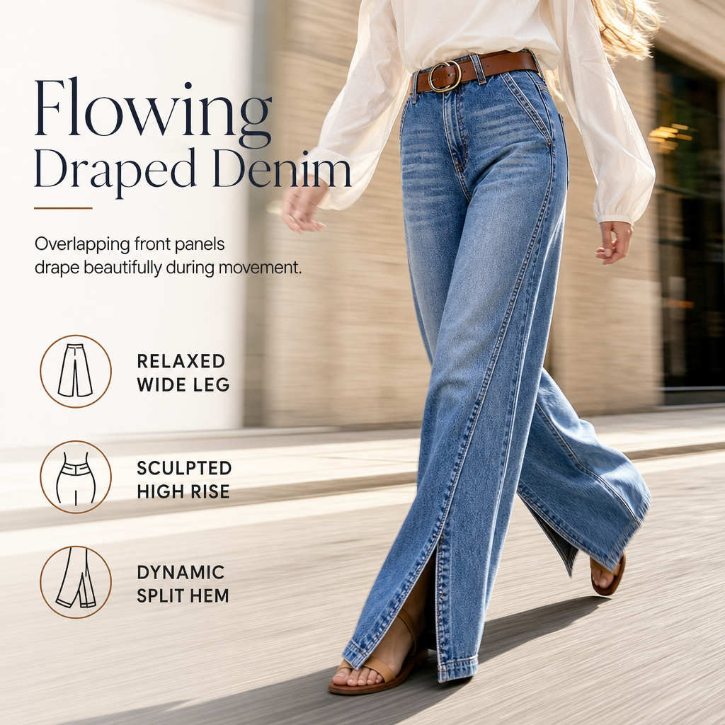 Women's High Waisted Wide Leg Jeans with Split Hems