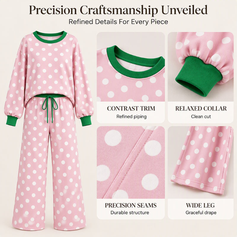 🍂  Classic Polka Dot Print, Relaxed Wide Leg | Women's Sweatshirt & Wide-Leg Pants Matching Set