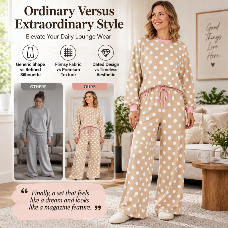 🍂  Classic Polka Dot Print, Relaxed Wide Leg | Women's Sweatshirt & Wide-Leg Pants Matching Set