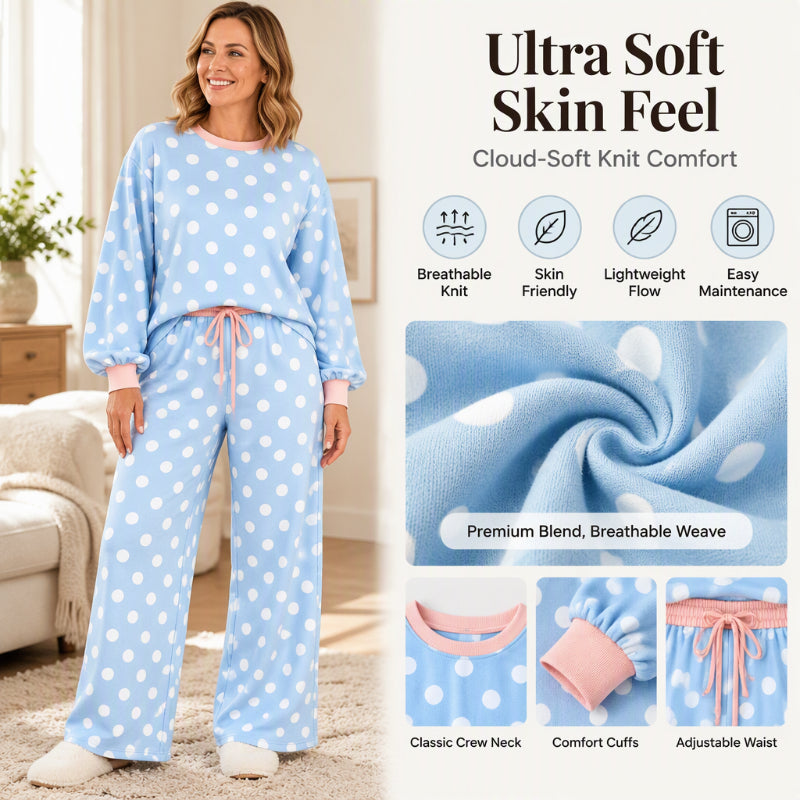 🍂  Classic Polka Dot Print, Relaxed Wide Leg | Women's Sweatshirt & Wide-Leg Pants Matching Set