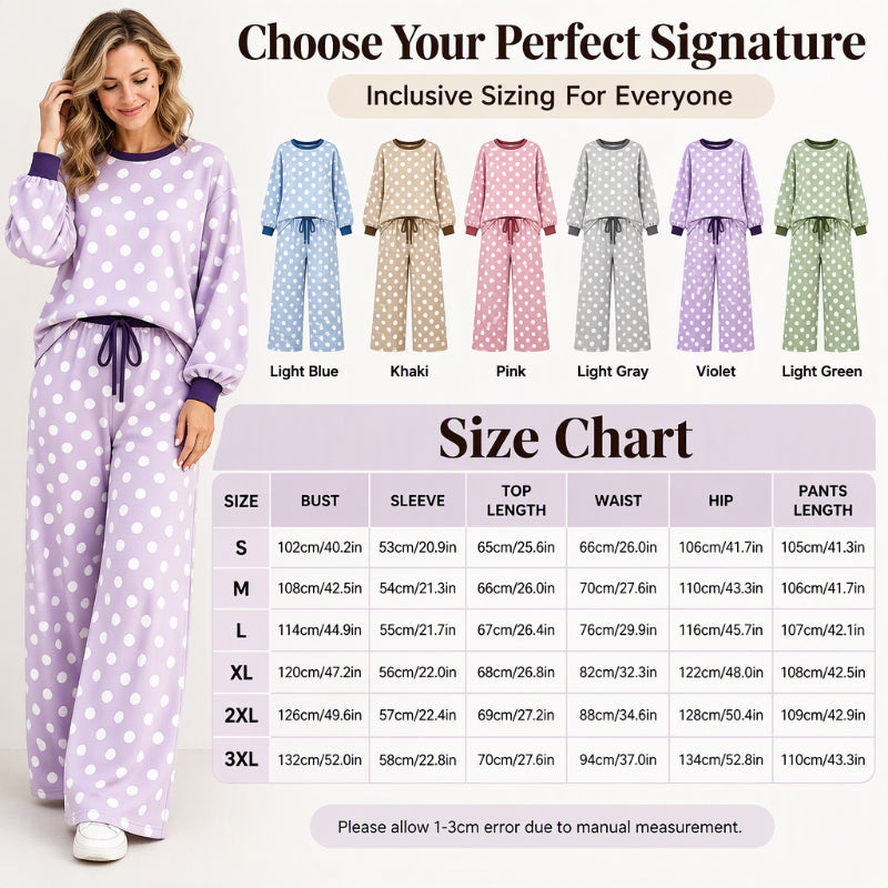 🍂  Classic Polka Dot Print, Relaxed Wide Leg | Women's Sweatshirt & Wide-Leg Pants Matching Set