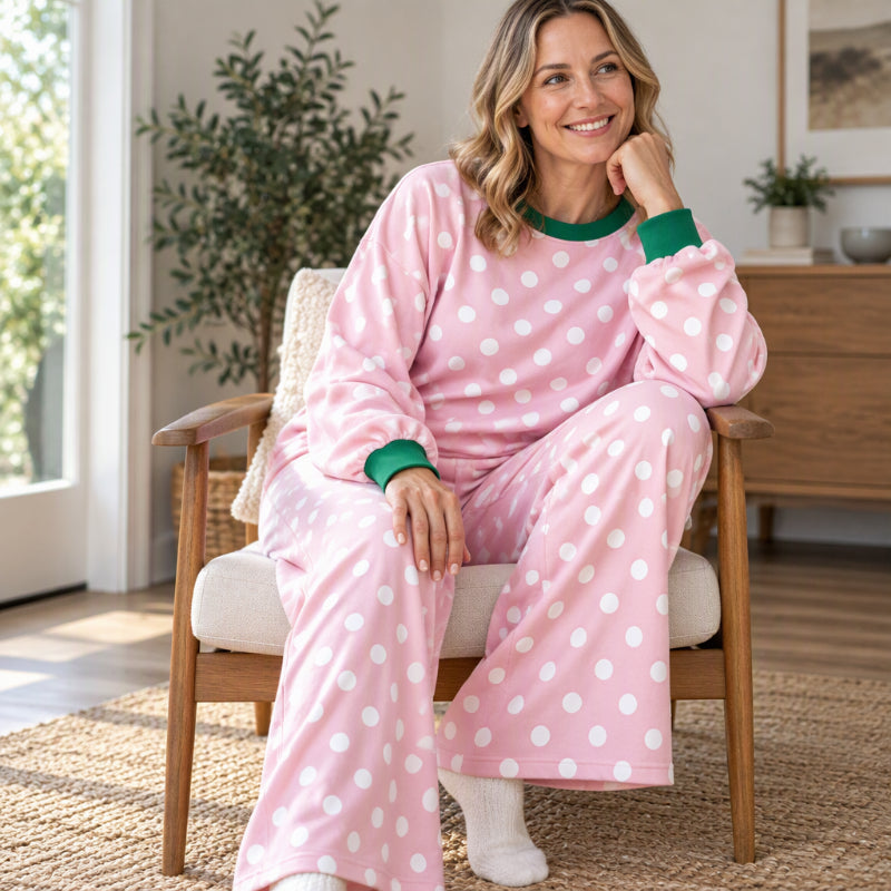🍂  Classic Polka Dot Print, Relaxed Wide Leg | Women's Sweatshirt & Wide-Leg Pants Matching Set