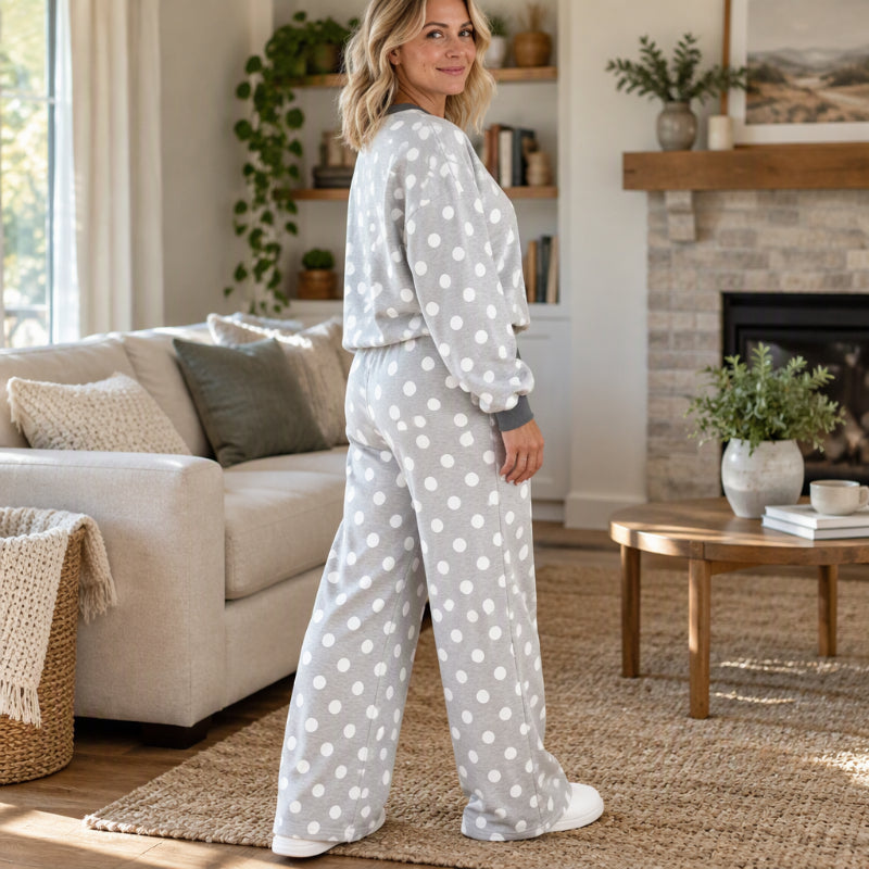 🍂  Classic Polka Dot Print, Relaxed Wide Leg | Women's Sweatshirt & Wide-Leg Pants Matching Set