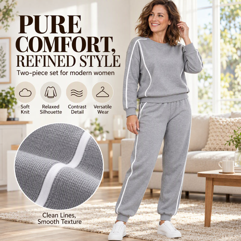 💖Black Friday Mega Deal – 50% off!💖 🏃‍♀️Women's Contrast Piping Sweatshirt & Joggers 2-Piece Set🩷Free Shipping