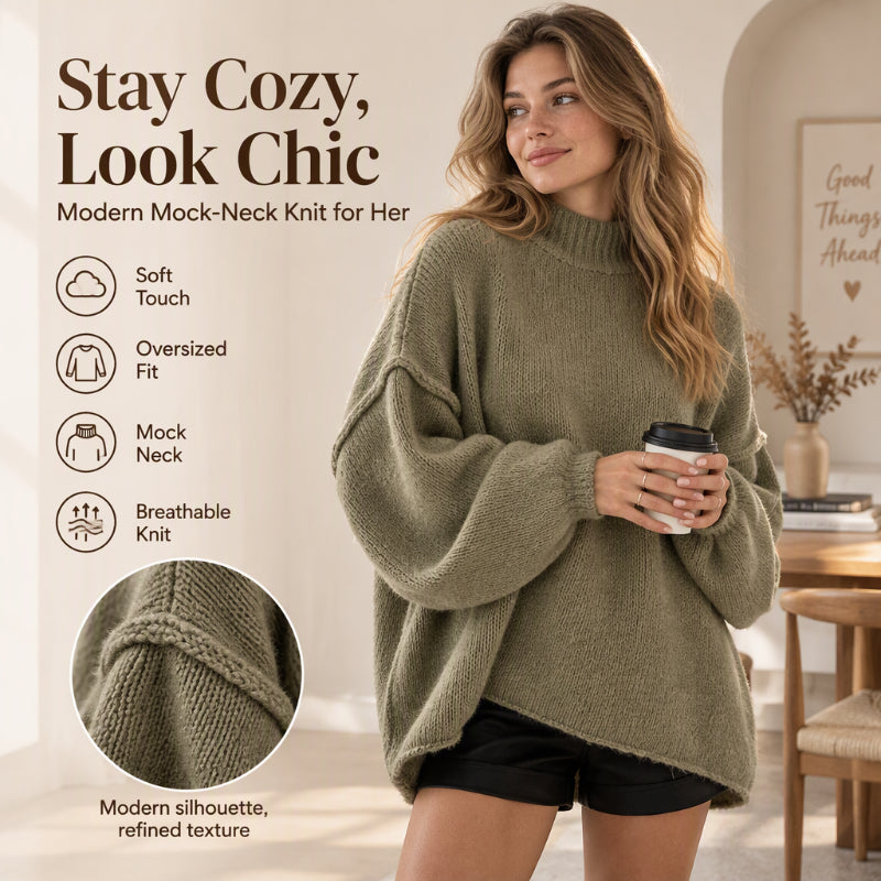 💖Black Friday Mega Deal – 50% off!💖 Women's Loose-Fit Mock Neck Knit Sweater