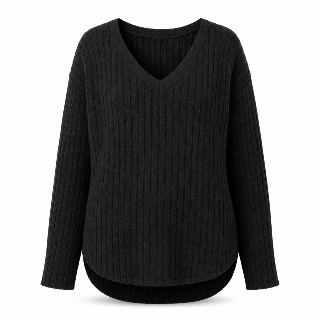 💖Black Friday Mega Deal – 50% off!💖 Women's Plus Size V Neck Long Sleeve Ribbed Brushed T-Shirt Loose Fit Solid Color Pullover Top