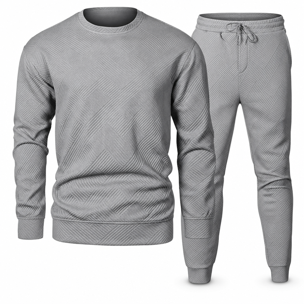 Men's Casual Knitwear Set Autumn Winter Crew Neck Jacquard Knit Sweater Suit