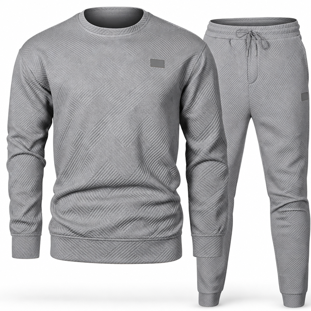 Men's Casual Knitwear Set Autumn Winter Crew Neck Jacquard Knit Sweater Suit