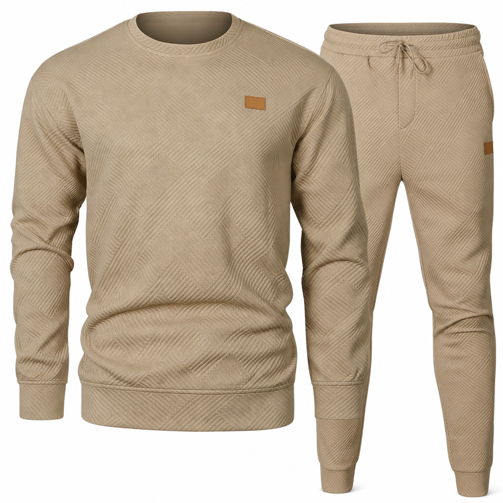 Men's Casual Knitwear Set Autumn Winter Crew Neck Jacquard Knit Sweater Suit