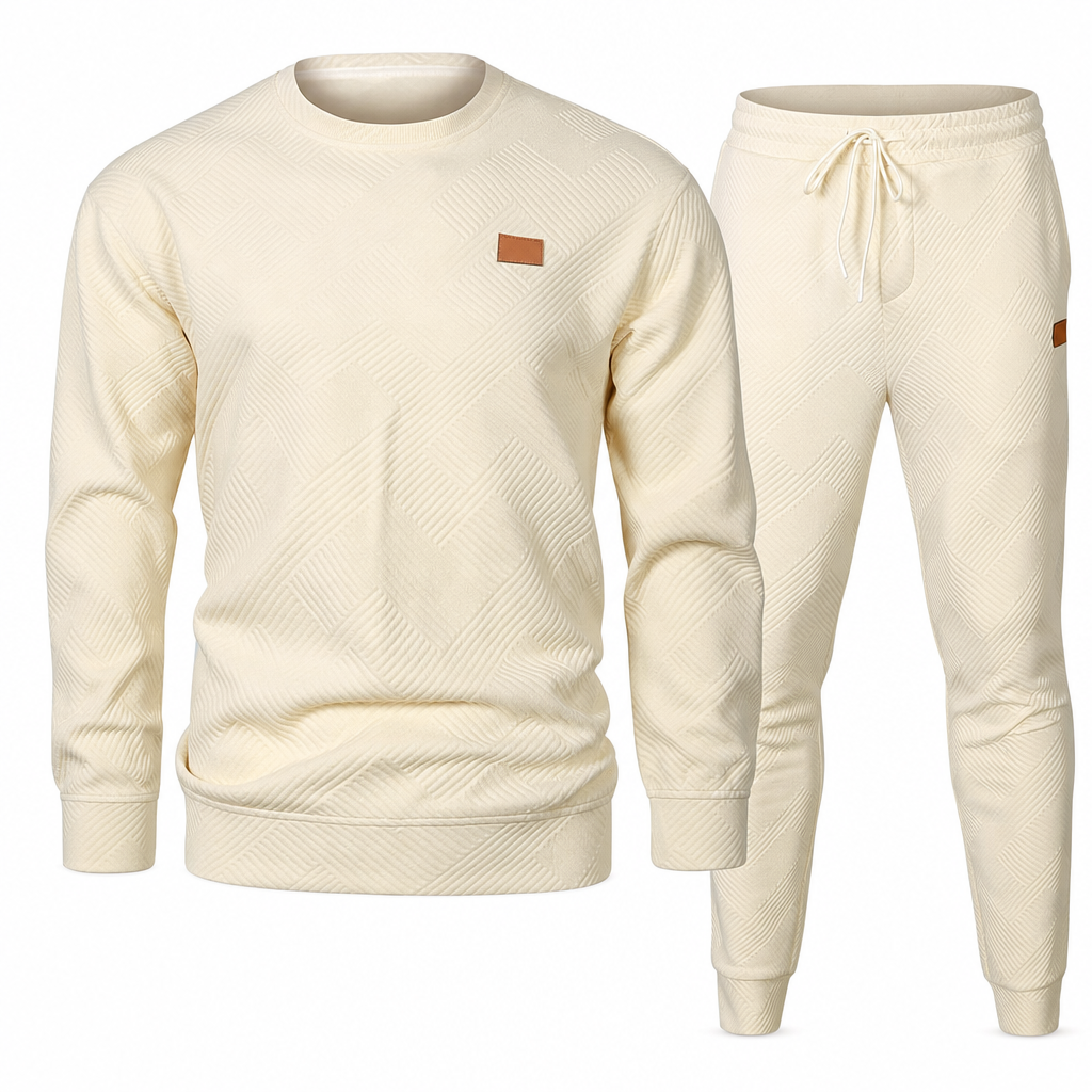 Men's Casual Knitwear Set Autumn Winter Crew Neck Jacquard Knit Sweater Suit