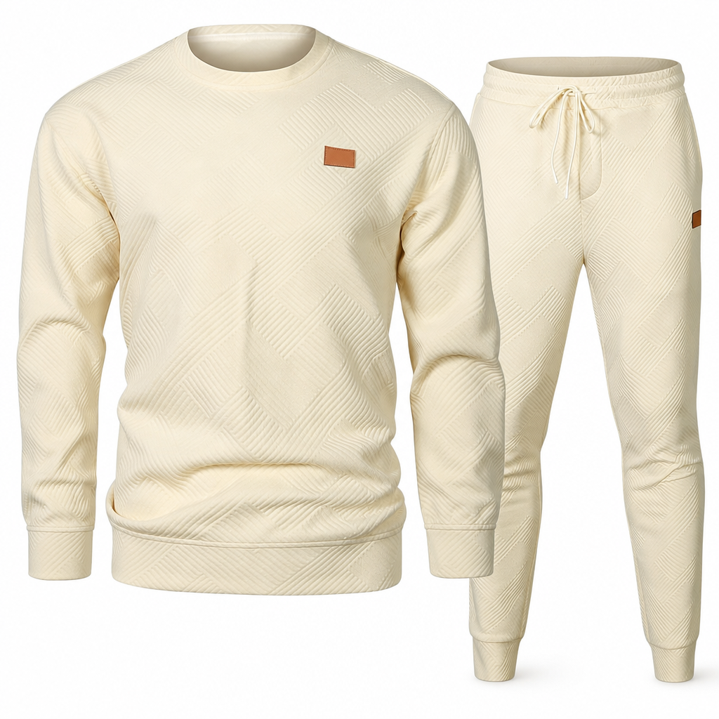 Men's Casual Knitwear Set Autumn Winter Crew Neck Jacquard Knit Sweater Suit
