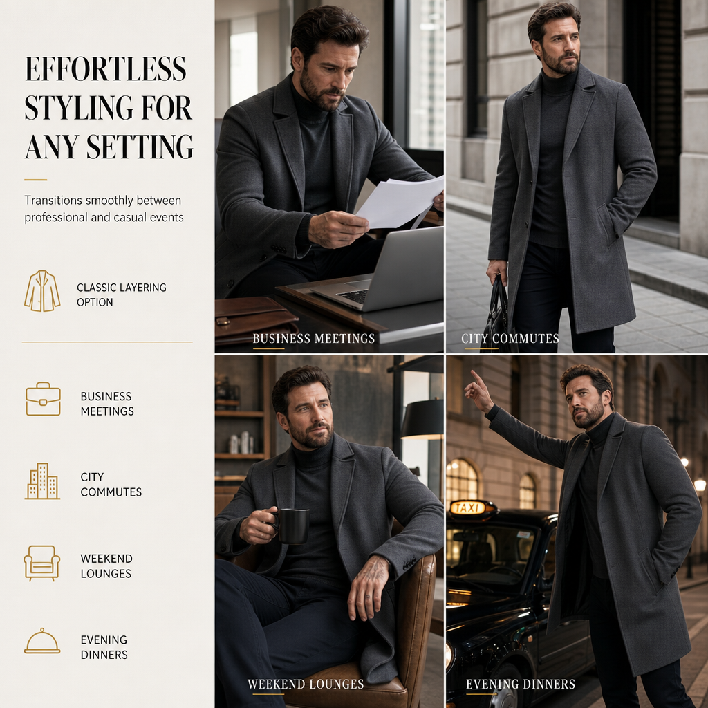 📢📢50% OFF!!! 🎉✨ Men's Classic Single Breasted Trench Coat – Premium Windbreaker, Business Casual Style & Timeless Design – Perfect for Work, Travel & Everyday Wear