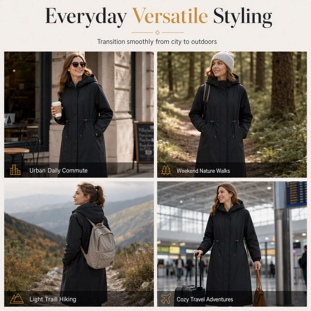 ⏳Limited time offer🔥Women’s Outdoor Windproof Hiking Coat — Adjustable Drawstring Waist | Long‑Line Tailored Fit