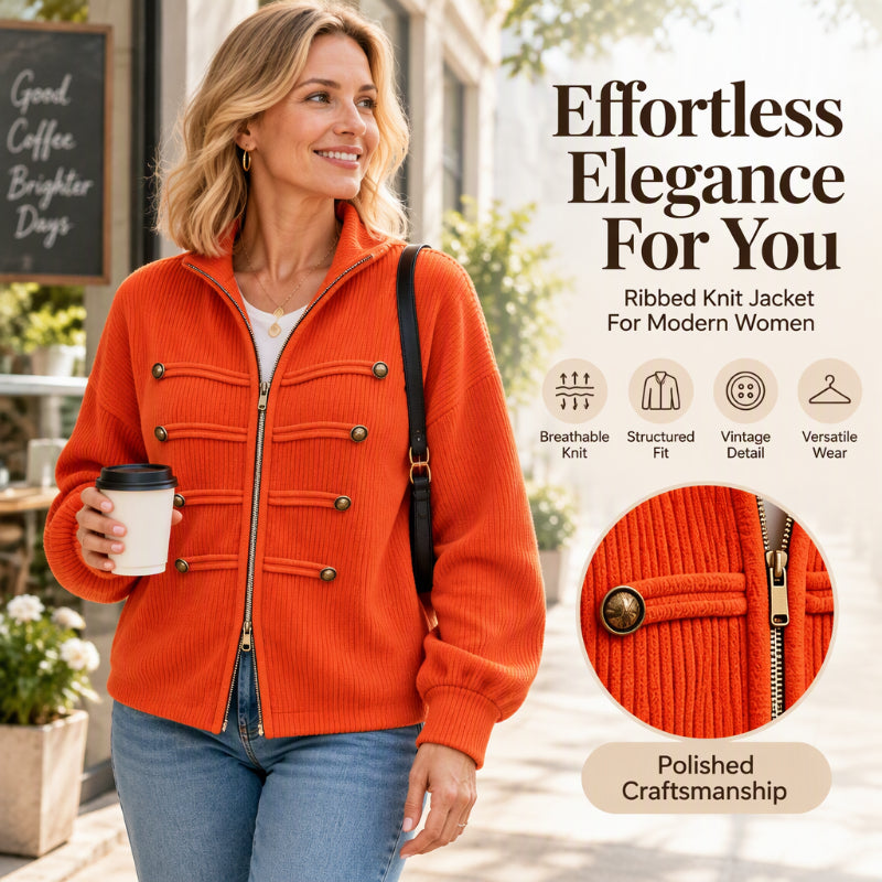 Women's Casual Ribbed Zip Up Jacket