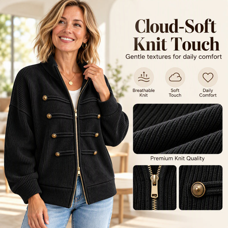 Women's Casual Ribbed Zip Up Jacket