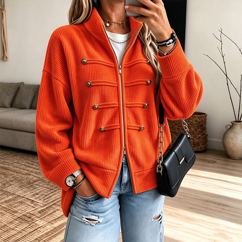 Women's Casual Ribbed Zip Up Jacket