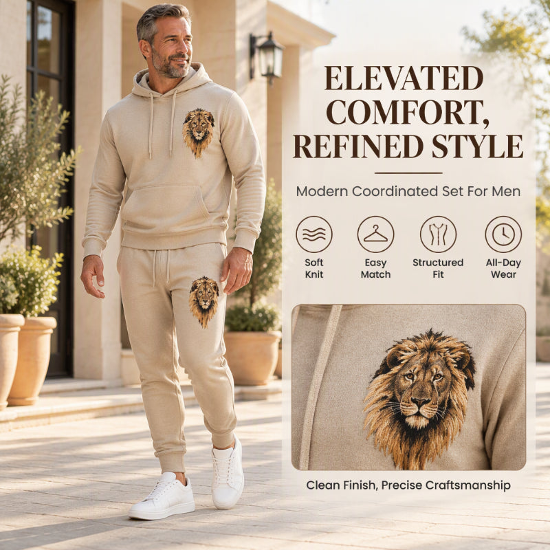 Men's Lion Graphic Pullover Hoodie & Sweatpants Set