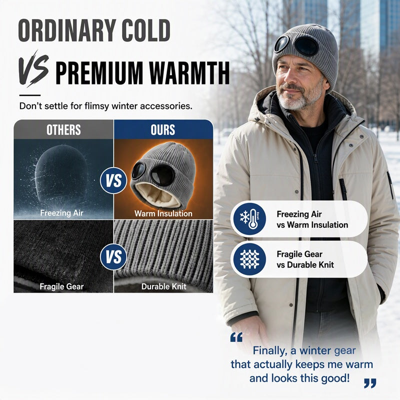 Unisex Warm Knit Beanie with Goggles