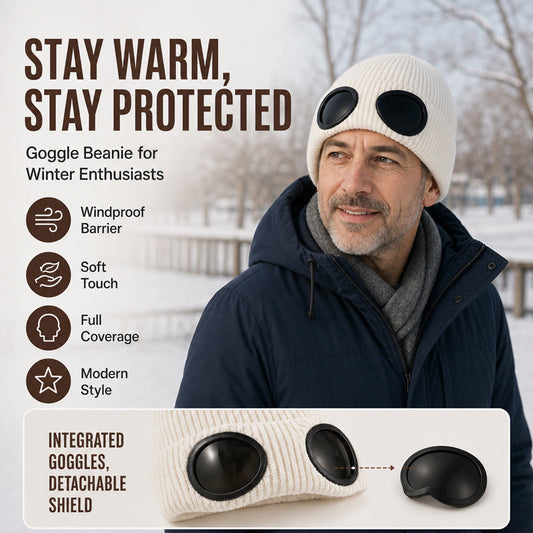 Unisex Warm Knit Beanie with Goggles