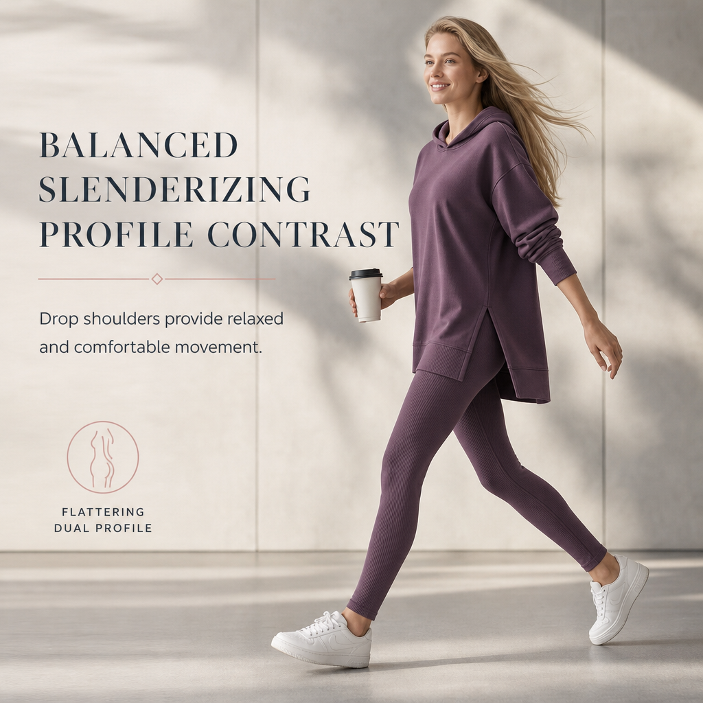 Womens Casual Sports Split Hem Hooded Sweatshirt and Sweatpants Tracksuit Set