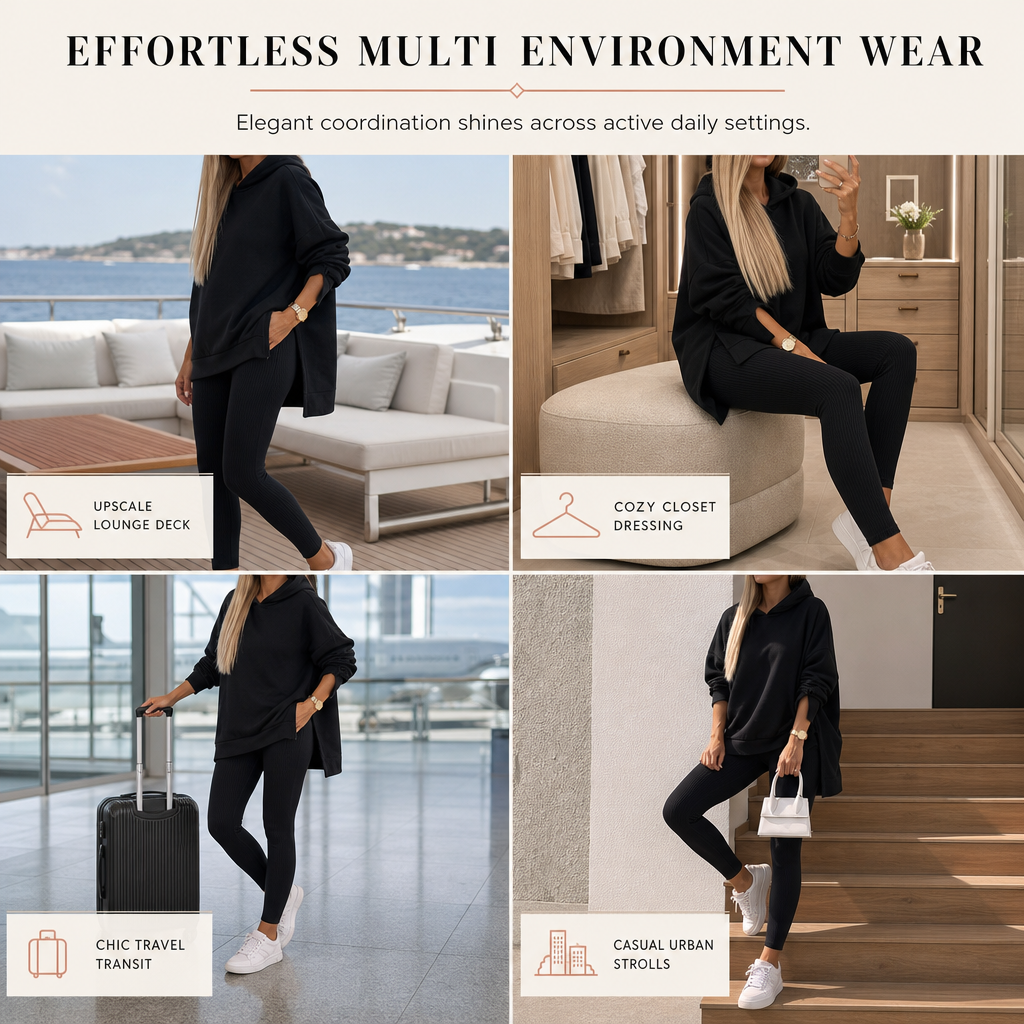 Womens Casual Sports Split Hem Hooded Sweatshirt and Sweatpants Tracksuit Set