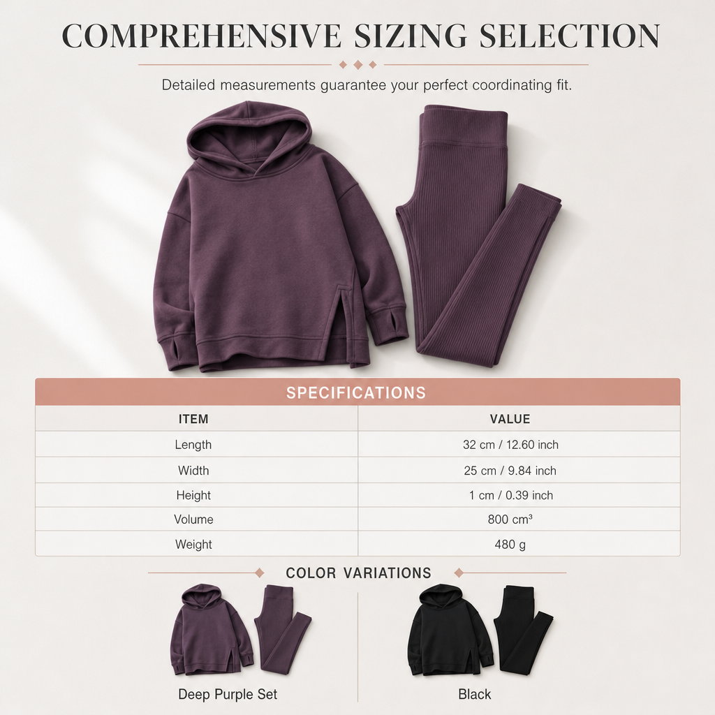 Womens Casual Sports Split Hem Hooded Sweatshirt and Sweatpants Tracksuit Set