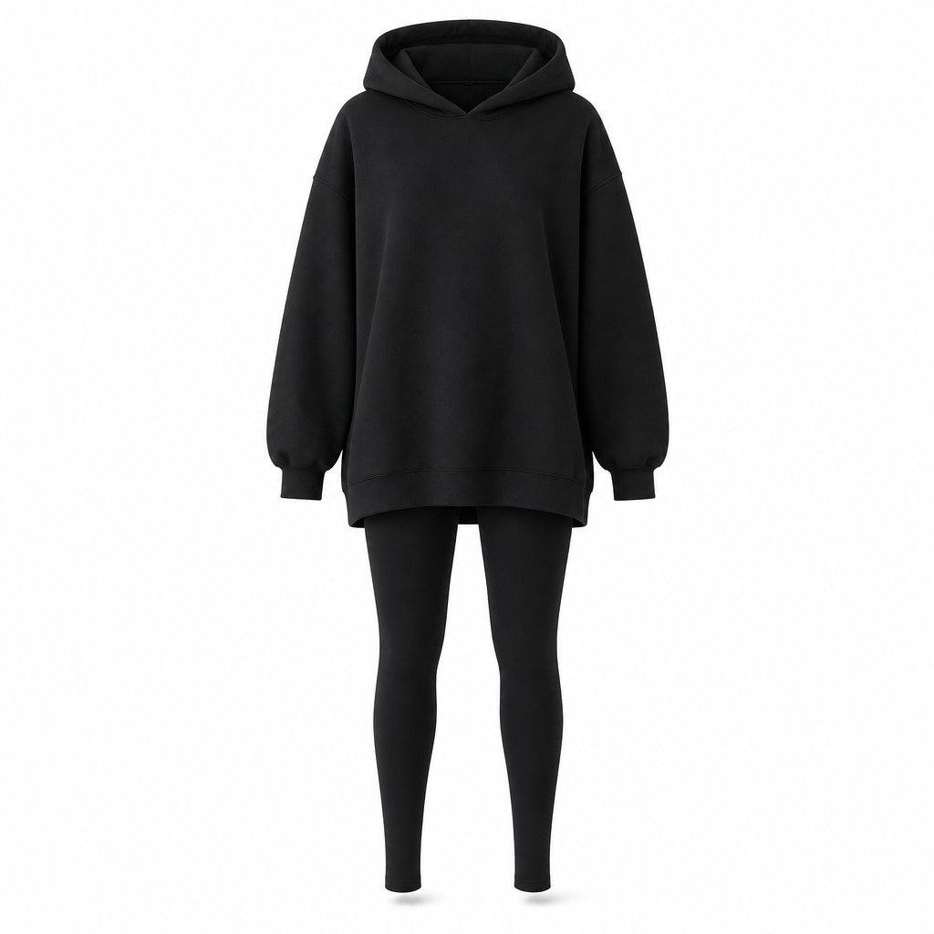 Womens Casual Sports Split Hem Hooded Sweatshirt and Sweatpants Tracksuit Set