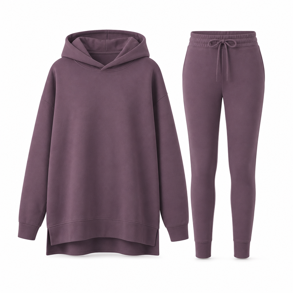 Womens Casual Sports Split Hem Hooded Sweatshirt and Sweatpants Tracksuit Set