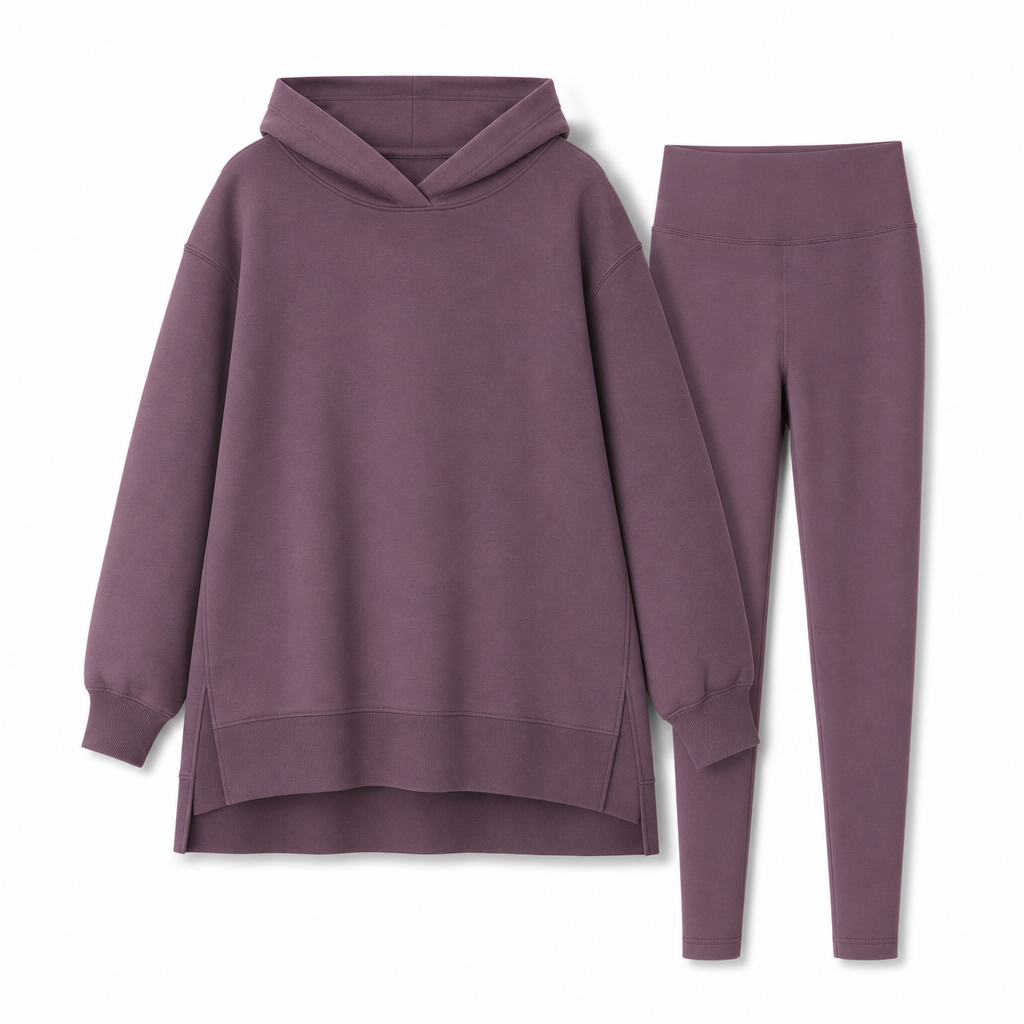 Womens Casual Sports Split Hem Hooded Sweatshirt and Sweatpants Tracksuit Set