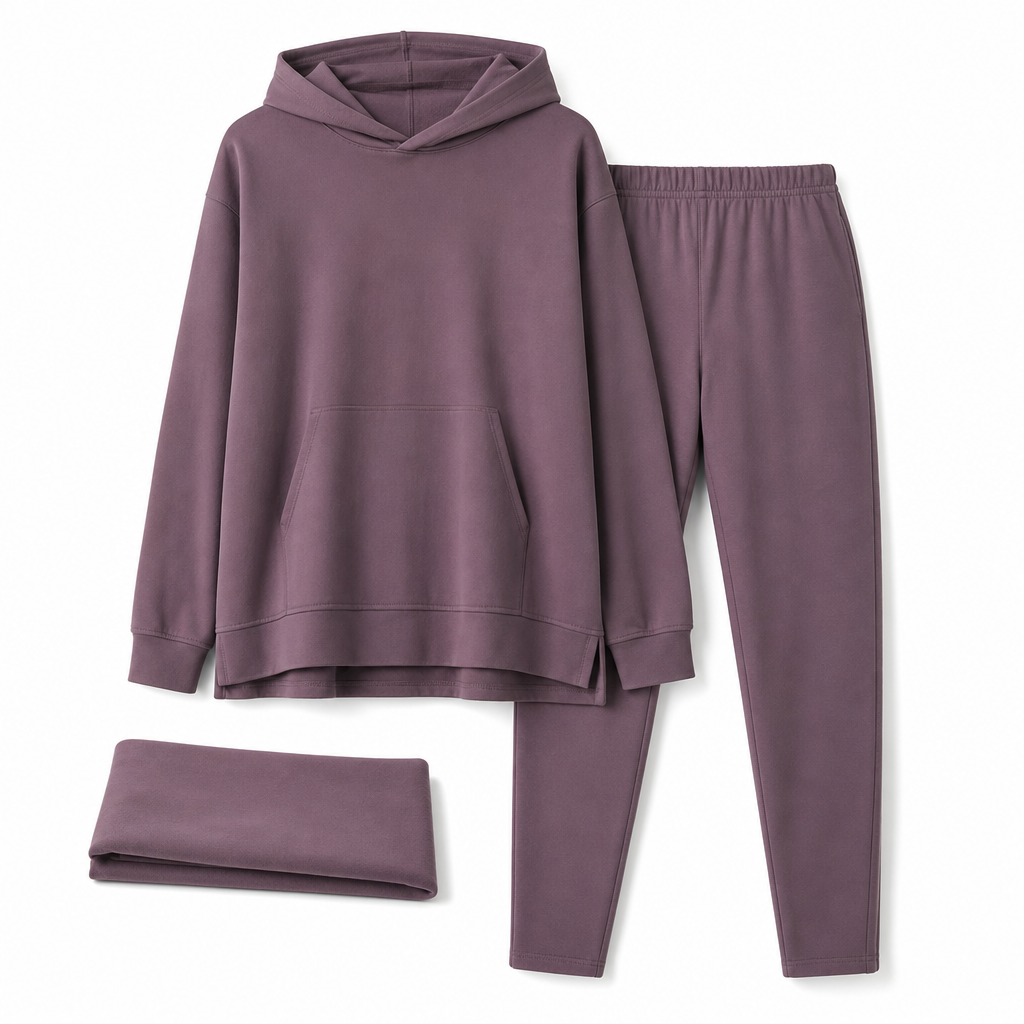 Womens Casual Sports Split Hem Hooded Sweatshirt and Sweatpants Tracksuit Set