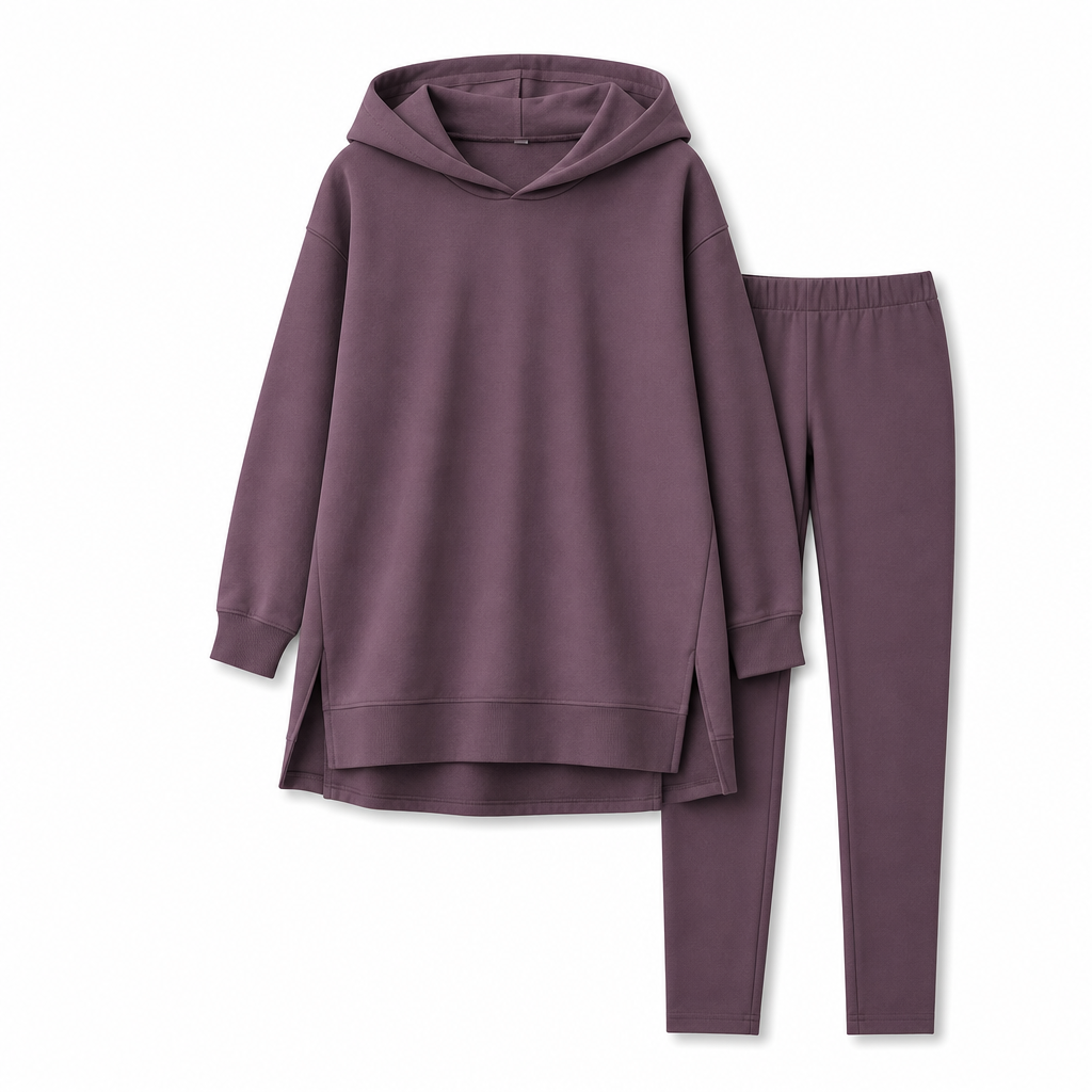 Womens Casual Sports Split Hem Hooded Sweatshirt and Sweatpants Tracksuit Set