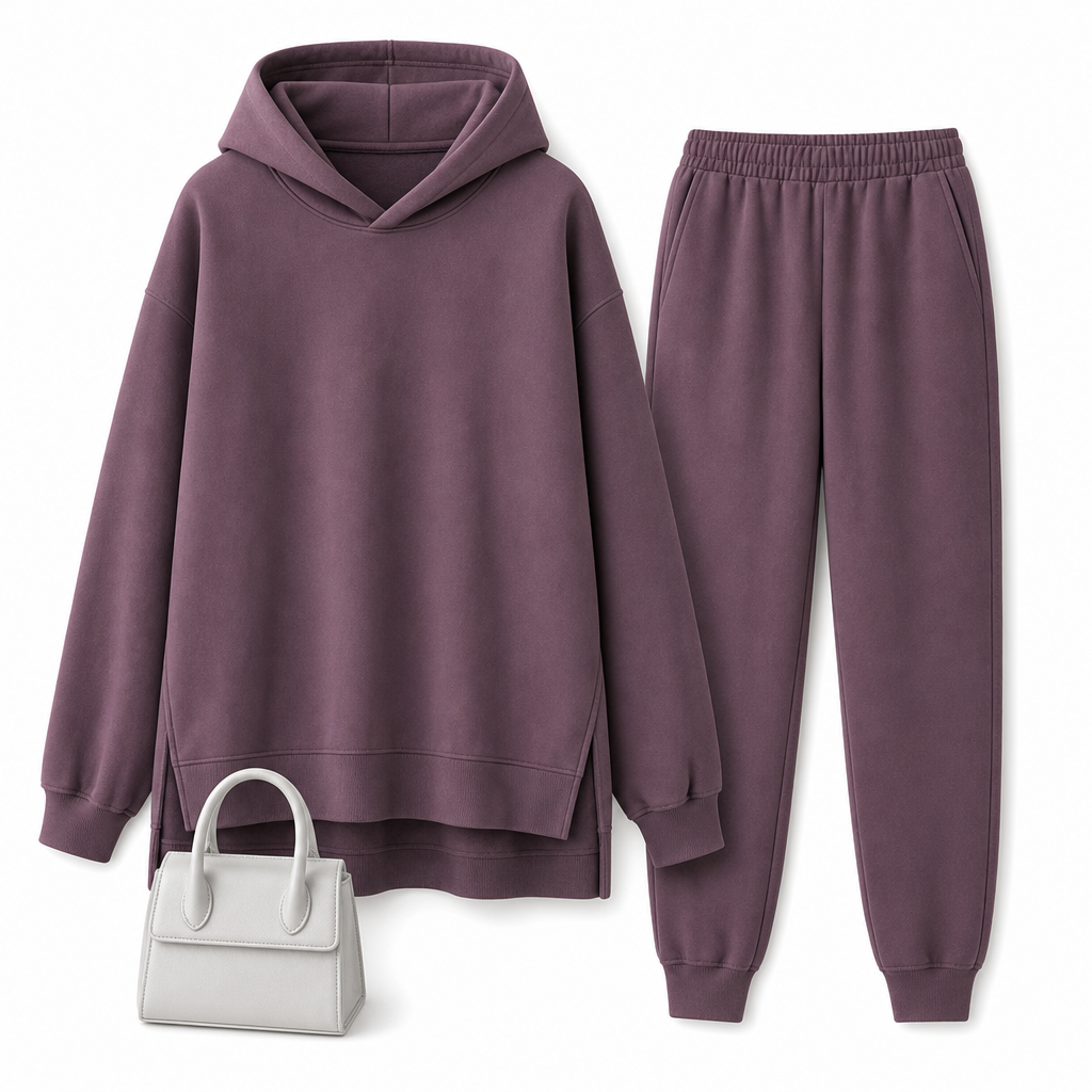 Womens Casual Sports Split Hem Hooded Sweatshirt and Sweatpants Tracksuit Set