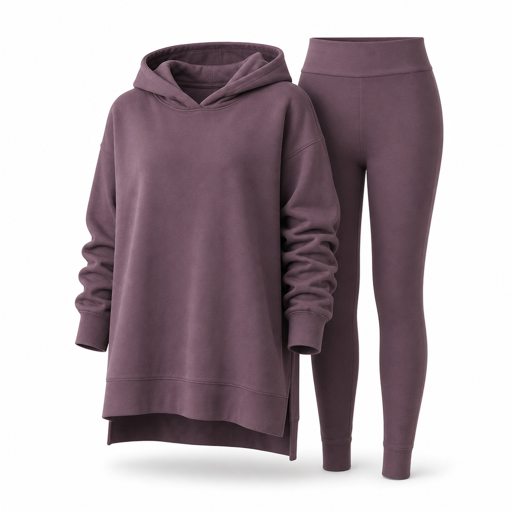 Womens Casual Sports Split Hem Hooded Sweatshirt and Sweatpants Tracksuit Set