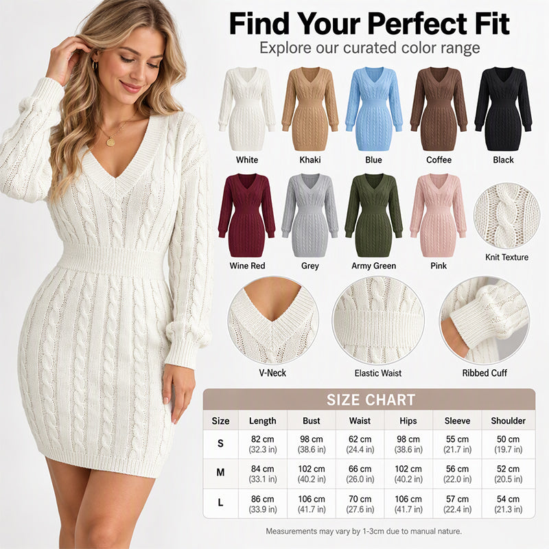 Women's Elegant Cable Knit Bodycon Sweater Dress