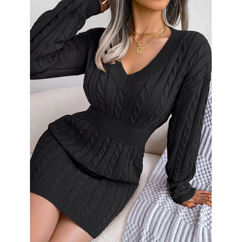 Women's Elegant Cable Knit Bodycon Sweater Dress