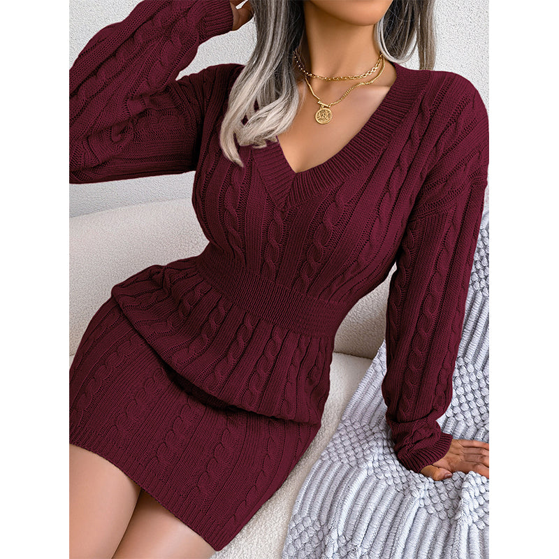 Women's Elegant Cable Knit Bodycon Sweater Dress